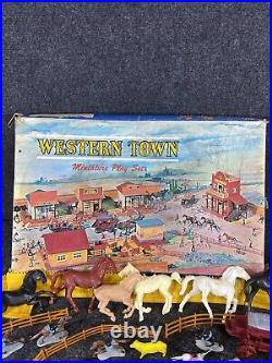 Rare Vintage Marx Miniature Western Town Play Set Hand Painted Huge Lot Cowboy