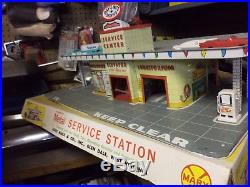 Rare! W@w Toy Vintage Metal Marx Service Gas Station With Cars With Box