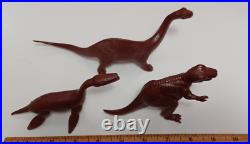 Toy Street Marx Large Mold Dinosaur Prehistoric Playset Brown Plastic Lot of 3