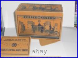VINTAGE 1930s TIN LITHO PLAYSET MARX HOME TOWN POLICE STATION MOTORCYCLE & BOX