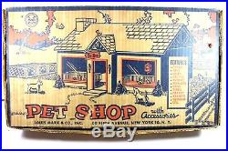 VINTAGE 1950's LOUIS MARX PET SHOP TIN LITHO METAL PLAY SET with BOX & INST. SHEET