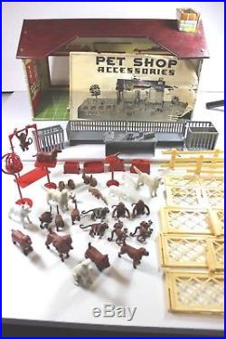 VINTAGE 1950's LOUIS MARX PET SHOP TIN LITHO METAL PLAY SET with BOX & INST. SHEET