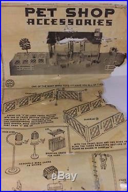 VINTAGE 1950's LOUIS MARX PET SHOP TIN LITHO METAL PLAY SET with BOX & INST. SHEET