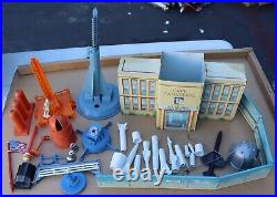 VINTAGE CAPE CANAVERAL TIN MISSILE TEST BASE PLAY SET LOT with BUILDING MARX