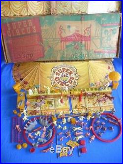 VINTAGE MARX PLAYSET SUPER CIRCUS SIDESHOW TENT BOX NEAR COMPLETE TOY 1950s LQQK