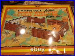 VIntage 1968 Marx Fort Apache Tin Litho Carry-All Play Set #4685 with Accessories