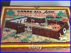 VIntage 1968 Marx Fort Apache Tin Litho Carry-All Play Set #4685 with Accessories