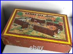 VIntage 1968 Marx Fort Apache Tin Litho Carry-All Play Set #4685 with Accessories