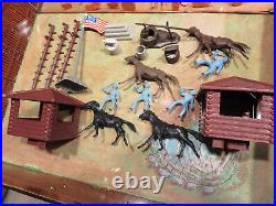 VIntage 1968 Marx Fort Apache Tin Litho Carry-All Play Set #4685 with Accessories