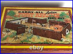 VIntage 1968 Marx Fort Apache Tin Litho Carry-All Play Set #4685 with Accessories