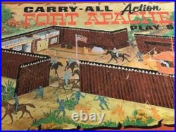 VIntage 1968 Marx Fort Apache Tin Litho Carry-All Play Set #4685 with Accessories