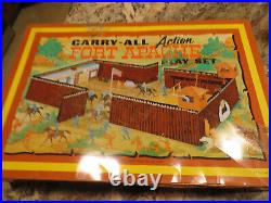 VIntage 1968 Marx Fort Apache Tin Litho Carry-All Play Set #4685 with Accessories