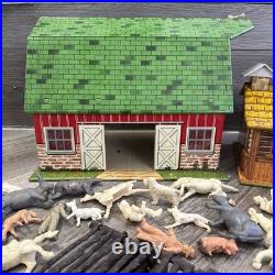 VTG 50'S Marx BAR-M-RANCH Tin Litho Log Cabin LAZY DAY FARM Set 99+ Accessories