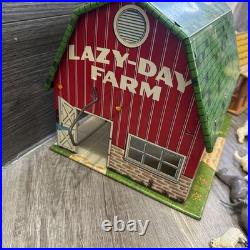 VTG 50'S Marx BAR-M-RANCH Tin Litho Log Cabin LAZY DAY FARM Set 99+ Accessories