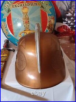 VTG Orig MARX Toys King Arthur Excalibur Tin Litho Shield Sword Helmet 1950s USA