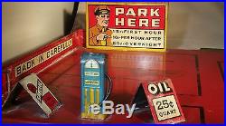 Very Rare Marx Pressed Steel 24 Service Station with Bus, Wrecker, Fuel Truck