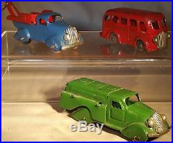 Very Rare Marx Pressed Steel 24 Service Station with Bus, Wrecker, Fuel Truck