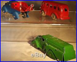 Very Rare Marx Pressed Steel 24 Service Station with Bus, Wrecker, Fuel Truck