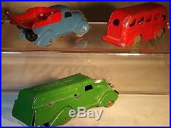 Very Rare Marx Pressed Steel 24 Service Station with Bus, Wrecker, Fuel Truck