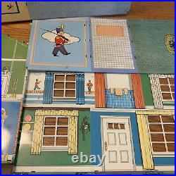 Vintage 1950s/1960s Marx Metal Dollhouse Playset No. 4020 with Furniture Box