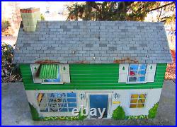 Vintage 1950s-60s Metal Marx 2-Story Colonial Dollhouse with Staircase & Awning