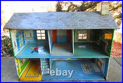 Vintage 1950s-60s Metal Marx 2-Story Colonial Dollhouse with Staircase & Awning