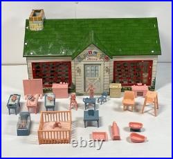 Vintage 1950s Marx Baby Land Nursery Tin Building With All Accessories Excellent