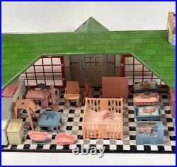 Vintage 1950s Marx Baby Land Nursery Tin Building With All Accessories Excellent