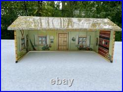 Vintage 1950s Marx Fort Apache Stockade 2000 Box Tin Cabin Lt. Masters Rusty