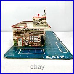 Vintage 1950s Tin Marx 24 Hr Service Station Car Mechanic with Working Elevator