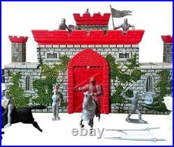 Vintage 1953 Marx Medieval Castle Fort Playset w Box Knights Horses Cannon