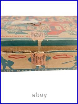 Vintage 1953 Marx Medieval Castle Fort Playset w Box Knights Horses Cannon
