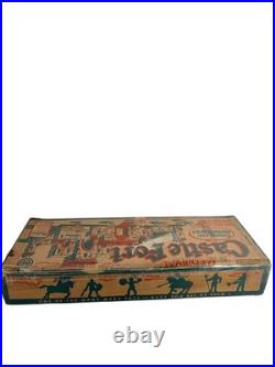 Vintage 1953 Marx Medieval Castle Fort Playset w Box Knights Horses Cannon