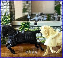 Vintage 1953 Marx Medieval Castle Fort Playset w Box Knights Horses Cannon
