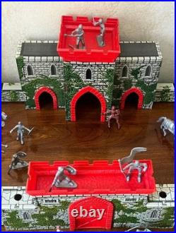 Vintage 1953 Marx Medieval Castle Fort Playset w Box Knights Horses Cannon