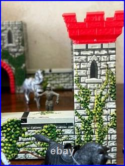 Vintage 1953 Marx Medieval Castle Fort Playset w Box Knights Horses Cannon