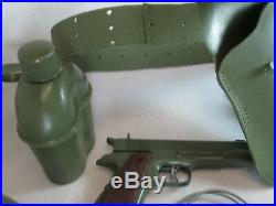 Vintage 1960's Marx Army play set pistol cap gun helmet belt mess kit, dog tags