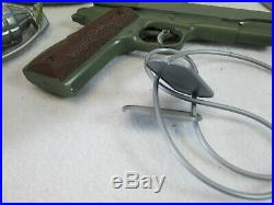 Vintage 1960's Marx Army play set pistol cap gun helmet belt mess kit, dog tags