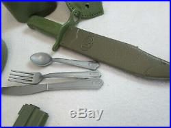 Vintage 1960's Marx Army play set pistol cap gun helmet belt mess kit, dog tags