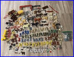 Vintage 1960's Marx Mixed Lot Figures, Wagons, Parts, Horses, Weapons, Wheels