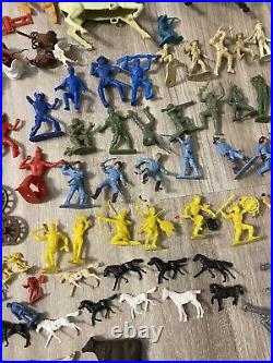 Vintage 1960's Marx Mixed Lot Figures, Wagons, Parts, Horses, Weapons, Wheels