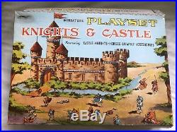 Vintage 1960s Marx Miniature Playset Knights & Castle with Box & Play Mat L@@K jf