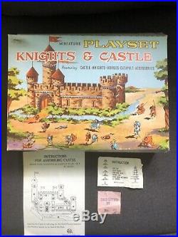 Vintage 1960s Marx Miniature Playset Knights & Castle with Box & Play Mat L@@K jf