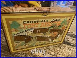 Vintage 1968 Marx Fort Apache Carry All Play Set with Tin case And Accessories