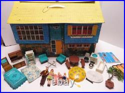 Vintage 1969 Vinyl Dollhouse by Ideal with Doll Family & Furniture Accessories