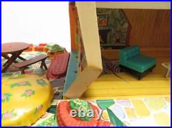 Vintage 1969 Vinyl Dollhouse by Ideal with Doll Family & Furniture Accessories