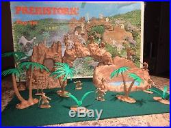 Vintage 1970 Marx Prehistoric Dinosaur Cavemen Play Set Original Box Free Ship