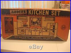 Vintage 50's Louis Marx Modern Kitchen Set With Original Box 100% COMPLETE