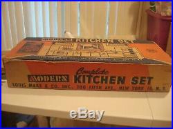 Vintage 50's Louis Marx Modern Kitchen Set With Original Box 100% COMPLETE