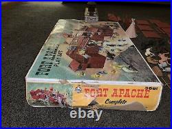 Vintage 50s 1960s Marx Fort Apache Plastic Cowboys Indians in Box Toy Rare Tin